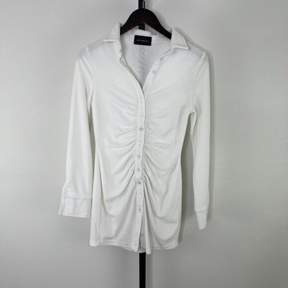 Animari Tops - Animari Women's White Solid Ruched Plunge Front Collared Top Blouse Shirt Size S